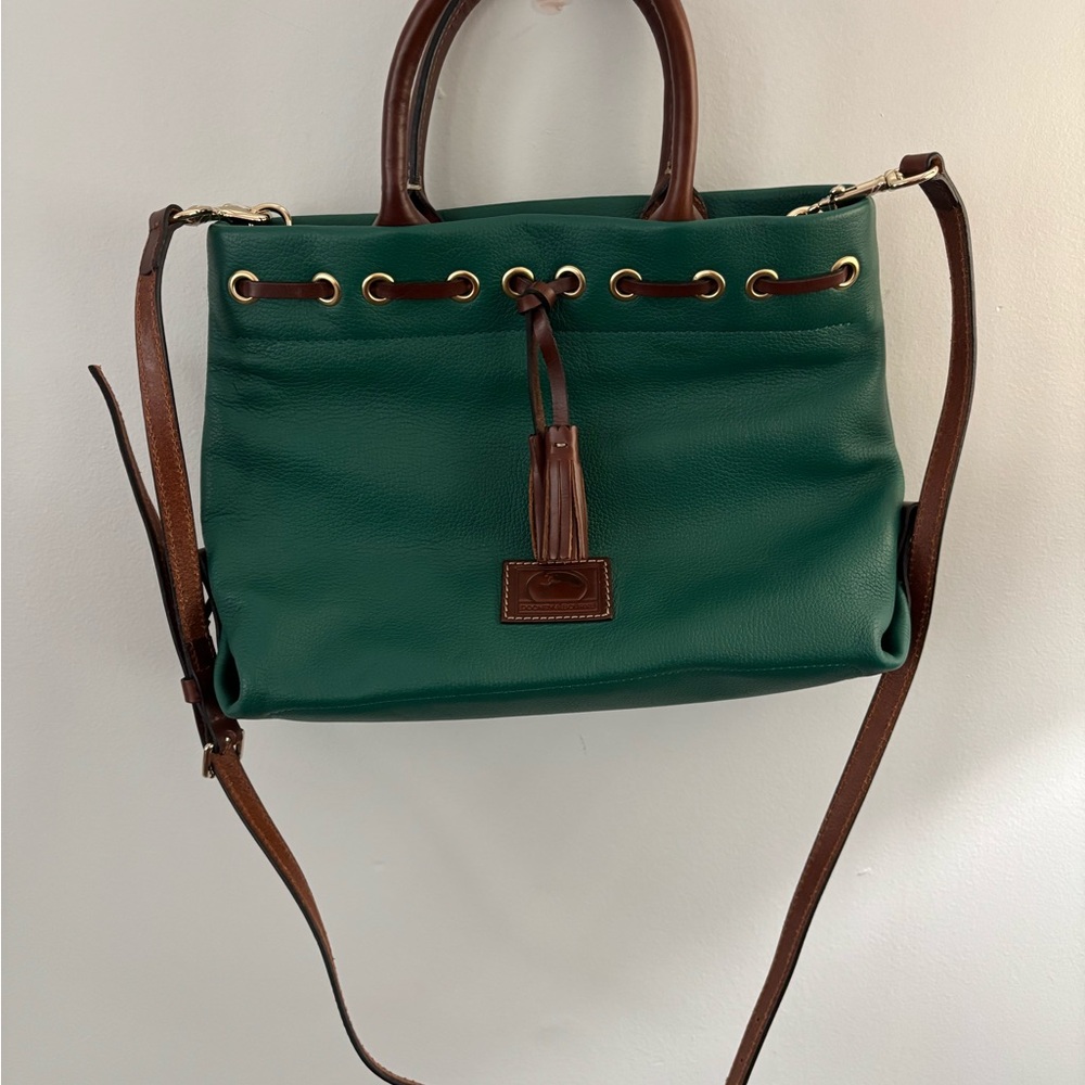Dooney & Bourke Green Tote with Brown Handles